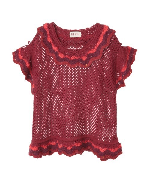 PINK HOUSE フローラルフリル使い透かしニット フローラルフリル使い透かしニット（ニット/セーター）｜PINK HOUSE