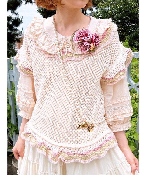 PINK HOUSE フローラルフリル使い透かしニット フローラルフリル使い透かしニット（ニット/セーター）｜PINK HOUSE