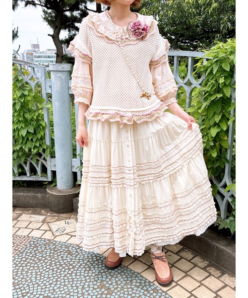 PINK HOUSE フローラルフリル使い透かしニット フローラルフリル使い透かしニット（ニット/セーター）｜PINK HOUSE