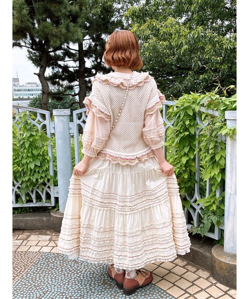 PINK HOUSE フローラルフリル使い透かしニット フローラルフリル使い透かしニット（ニット/セーター）｜PINK HOUSE