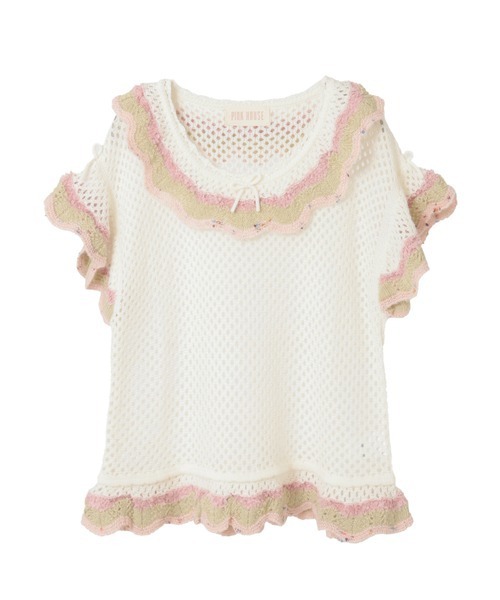 PINK HOUSE フローラルフリル使い透かしニット フローラルフリル使い透かしニット（ニット/セーター）｜PINK HOUSE