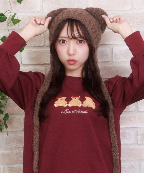 axes femme POETIQUE(アクシーズファムポエティック)の「紐付きくまミミニットキャップ(ニットキャップ/ビーニー・レディース・ホワイト/ブラウン/ブラック・FREE)」の3枚目の写真