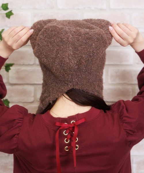 axes femme POETIQUE(アクシーズファムポエティック)の「紐付きくまミミニットキャップ(ニットキャップ/ビーニー・レディース・ホワイト/ブラウン/ブラック・FREE)」の5枚目の写真