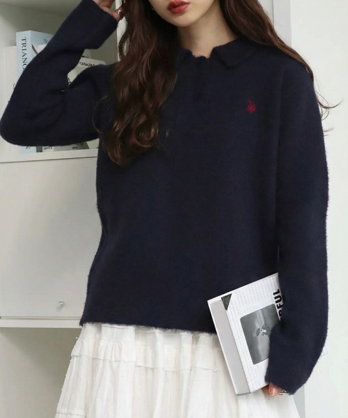 U.S. POLO ASSN.(ユーエスポロアッスン)の「【U.S. POLO ASSN./ユーエスポロアッスン】ロゴ刺繍 ニット ポロ セーター(ニット/セーター・レディース・レッド/ネイビー/アイボリー・LL/L/M)」の2枚目の写真