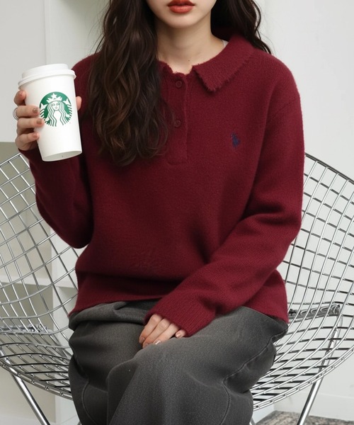 U.S. POLO ASSN.(ユーエスポロアッスン)の「【U.S. POLO ASSN./ユーエスポロアッスン】ロゴ刺繍 ニット ポロ セーター(ニット/セーター・レディース・レッド/ネイビー/アイボリー・LL/L/M)」の3枚目の写真