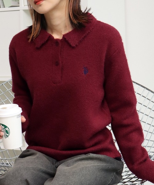 U.S. POLO ASSN.(ユーエスポロアッスン)の「【U.S. POLO ASSN./ユーエスポロアッスン】ロゴ刺繍 ニット ポロ セーター(ニット/セーター・レディース・レッド/ネイビー/アイボリー・LL/L/M)」の5枚目の写真