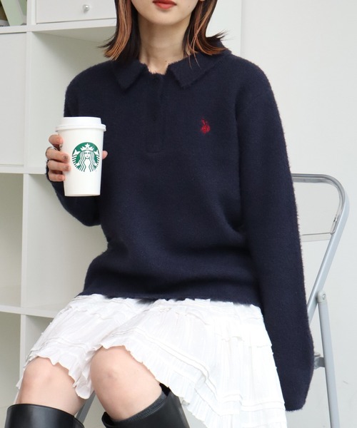 U.S. POLO ASSN.(ユーエスポロアッスン)の「【U.S. POLO ASSN./ユーエスポロアッスン】ロゴ刺繍 ニット ポロ セーター(ニット/セーター・レディース・レッド/ネイビー/アイボリー・LL/L/M)」の4枚目の写真