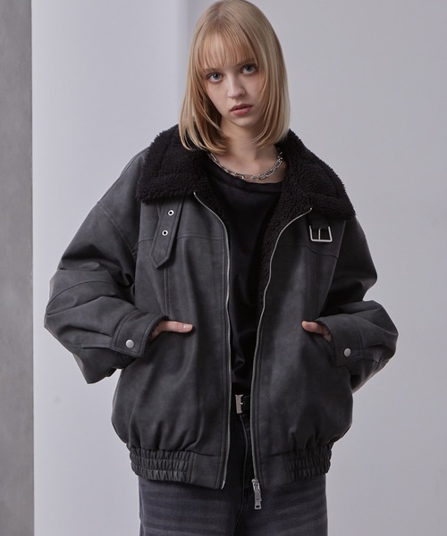 Loose/ルース（ルース）の「ヴィンテージ 合皮ショートボアブルゾン（ブルゾン・メンズ・ダークグレー/ブラック/グレー・S/M/L）」の3枚目の写真