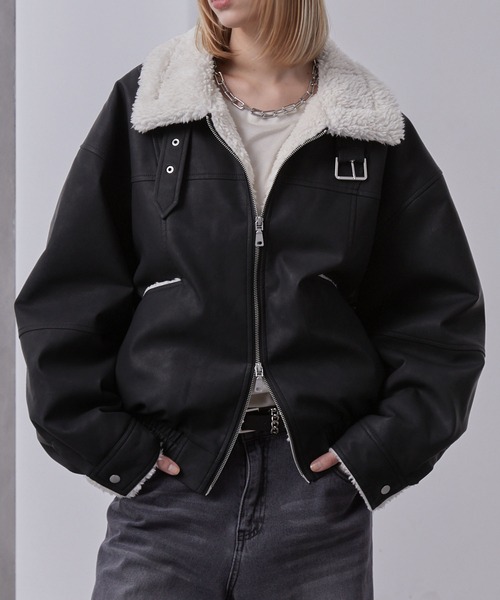 Loose/ルース（ルース）の「ヴィンテージ 合皮ショートボアブルゾン（ブルゾン・メンズ・ダークグレー/ブラック/グレー・S/M/L）」の10枚目の写真