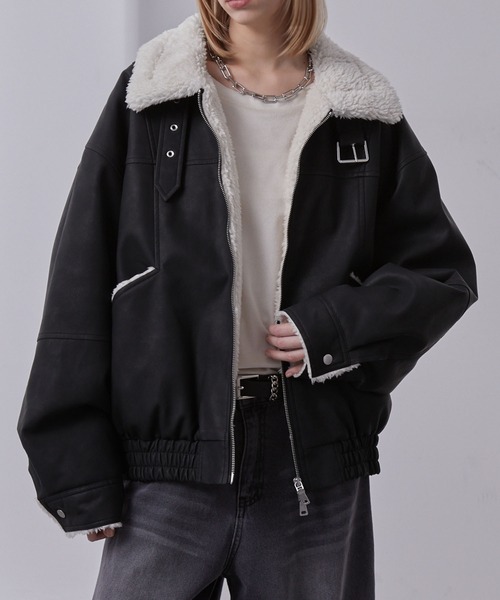 Loose/ルース（ルース）の「ヴィンテージ 合皮ショートボアブルゾン（ブルゾン・メンズ・ダークグレー/ブラック/グレー・S/M/L）」の9枚目の写真