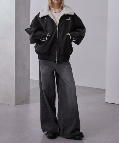 Loose/ルース（ルース）の「ヴィンテージ 合皮ショートボアブルゾン（ブルゾン・メンズ・ダークグレー/ブラック/グレー・S/M/L）」の6枚目の写真