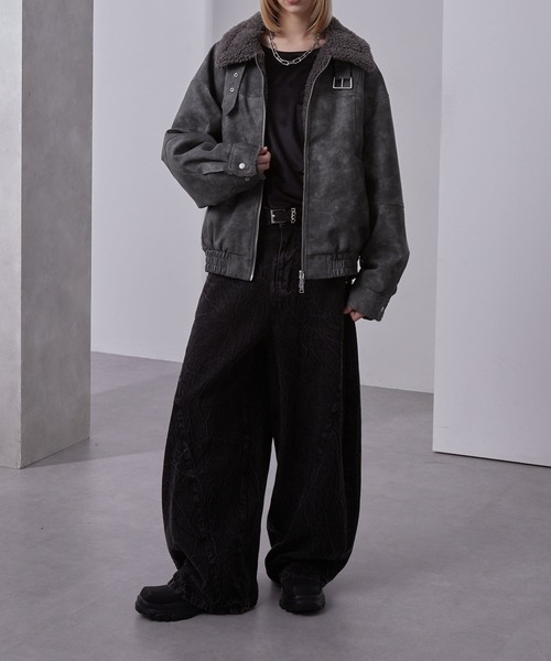 Loose/ルース（ルース）の「ヴィンテージ 合皮ショートボアブルゾン（ブルゾン・メンズ・ダークグレー/ブラック/グレー・S/M/L）」の17枚目の写真