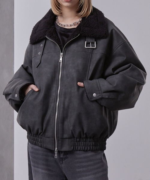 Loose/ルース（ルース）の「ヴィンテージ 合皮ショートボアブルゾン（ブルゾン・メンズ・ダークグレー/ブラック/グレー・S/M/L）」の14枚目の写真