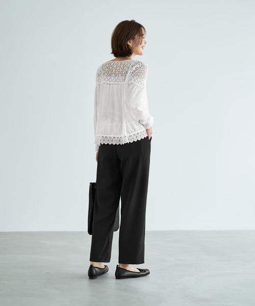 STYLE DELI(スタイルデリ)の「上部がレースのギャザーブラウス(Tシャツ/カットソー・レディース・ブラック/ホワイト・FREE)」の10枚目の写真