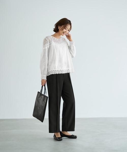 STYLE DELI(スタイルデリ)の「上部がレースのギャザーブラウス(Tシャツ/カットソー・レディース・ブラック/ホワイト・FREE)」の14枚目の写真