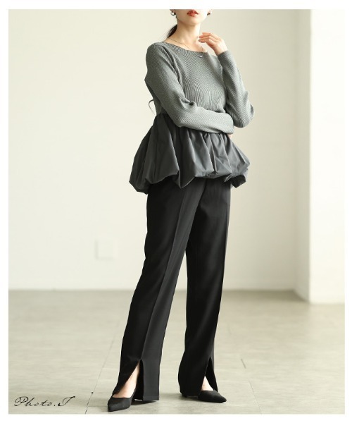 Sawa a la mode（サワアラモード）の「異素材ペプラムリブニットトップス（ニット/セーター・レディース・ブラウン/ブラック/グレー・FREE）」の4枚目の写真