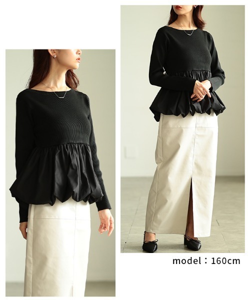 Sawa a la mode（サワアラモード）の「異素材ペプラムリブニットトップス（ニット/セーター・レディース・ブラウン/ブラック/グレー・FREE）」の12枚目の写真