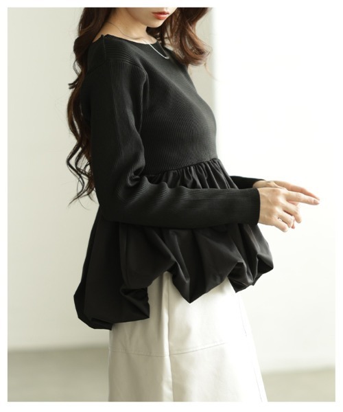 Sawa a la mode（サワアラモード）の「異素材ペプラムリブニットトップス（ニット/セーター・レディース・ブラウン/ブラック/グレー・FREE）」の16枚目の写真