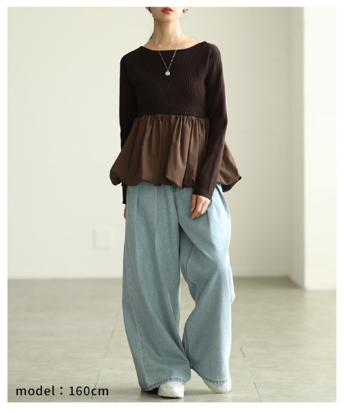 Sawa a la mode（サワアラモード）の「異素材ペプラムリブニットトップス（ニット/セーター・レディース・ブラウン/ブラック/グレー・FREE）」の18枚目の写真