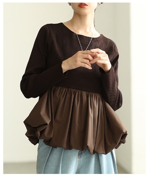 Sawa a la mode（サワアラモード）の「異素材ペプラムリブニットトップス（ニット/セーター・レディース・ブラウン/ブラック/グレー・FREE）」の22枚目の写真