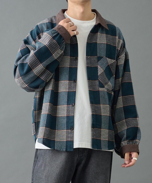 COLONY 2139(コロニートゥーワンスリーナイン)の「先染めチェック袖ギャザーBIGシャツ(シャツ/ブラウス・メンズ・グレー/ネイビー/ブラウン・MEDIUM/LARGE)」の1枚目の写真