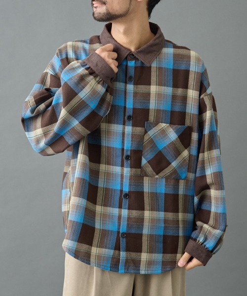 COLONY 2139(コロニートゥーワンスリーナイン)の「先染めチェック袖ギャザーBIGシャツ(シャツ/ブラウス・メンズ・グレー/ネイビー/ブラウン・MEDIUM/LARGE)」の3枚目の写真