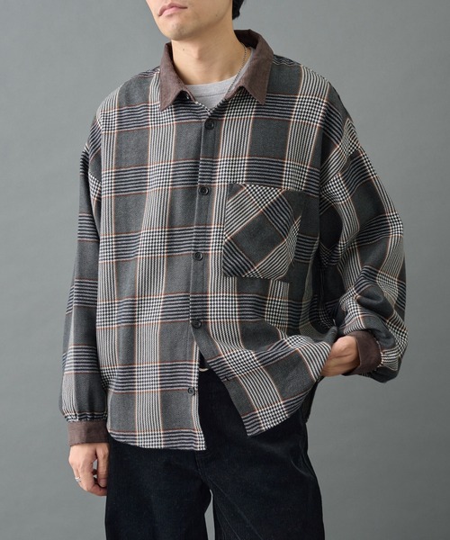 COLONY 2139(コロニートゥーワンスリーナイン)の「先染めチェック袖ギャザーBIGシャツ(シャツ/ブラウス・メンズ・グレー/ネイビー/ブラウン・MEDIUM/LARGE)」の4枚目の写真