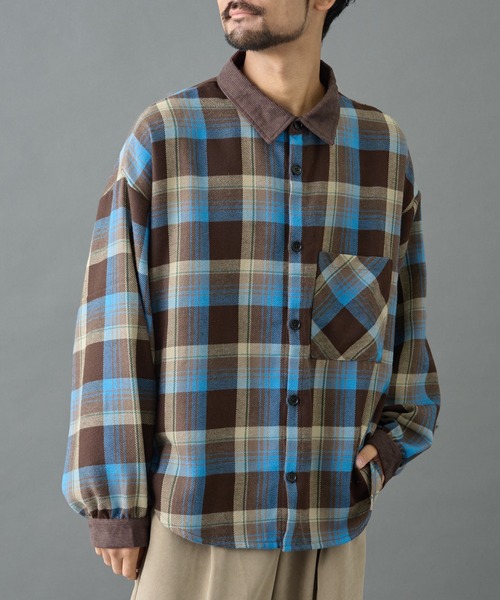 COLONY 2139(コロニートゥーワンスリーナイン)の「先染めチェック袖ギャザーBIGシャツ(シャツ/ブラウス・メンズ・グレー/ネイビー/ブラウン・MEDIUM/LARGE)」の8枚目の写真