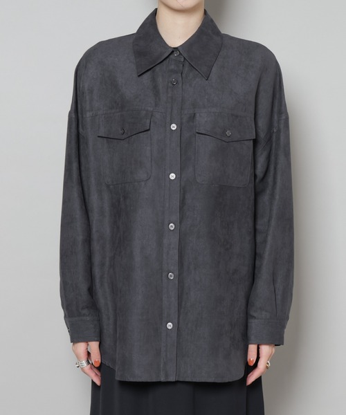 シャツ 「ZOZO限定」フェイクスエード 長袖 シャツ メンズ セールフェイクスエードショート丈長袖シャツ（シャツ&frasl;ブラウス