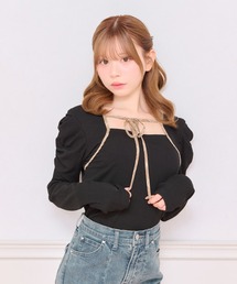 apres jour | フロントリボンパワショルトップス(Tシャツ/カットソー)