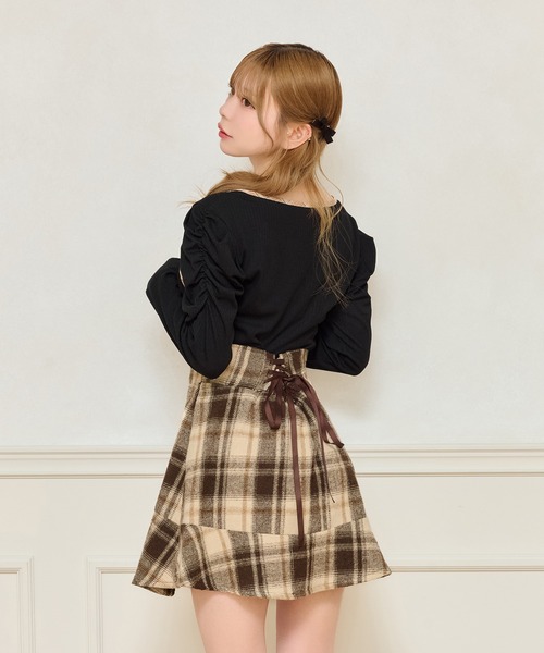 apresjour フロントリボンパフスリブトップス フロントリボンパフスリブトップス（ニット/セーター）｜apres