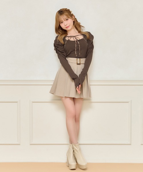 フロントリボンパフスリブトップス（ニット/セーター）｜apres