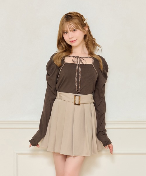 フロントリボンパフスリブトップス（ニット/セーター）｜apres