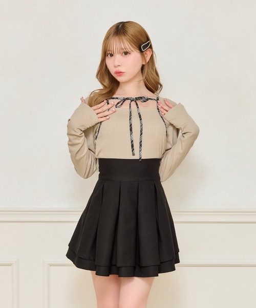 apresjour フロントリボンパフスリブトップス フロントリボンパフスリブトップス（ニット/セーター）｜apres