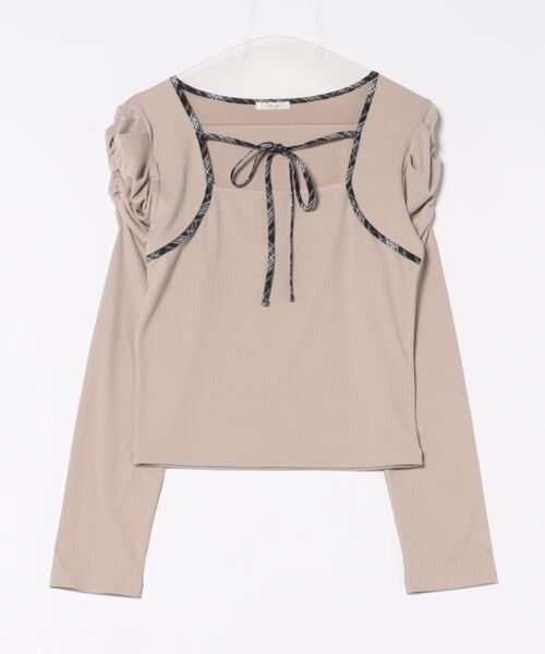 apresjour フロントリボンパフスリブトップス フロントリボンパフスリブトップス（ニット/セーター）｜apres