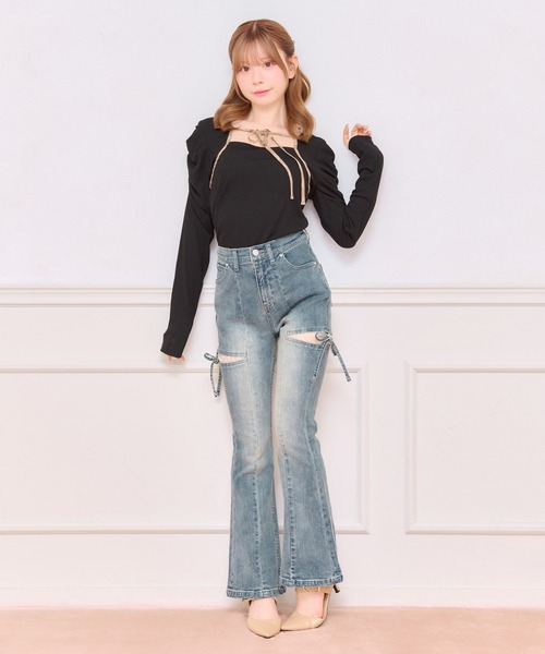 apres jour(アプレジュール)の「フロントリボンパワショルトップス(Tシャツ/カットソー・レディース・ダークブラウン/グレイッシュベージュ/ブラック・フリー/X-LARGE)」の7枚目の写真