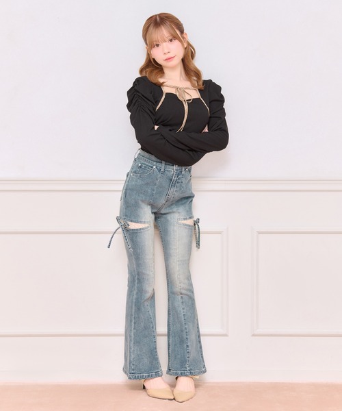 apres jour(アプレジュール)の「フロントリボンパワショルトップス(Tシャツ/カットソー・レディース・ダークブラウン/グレイッシュベージュ/ブラック・フリー/X-LARGE)」の8枚目の写真