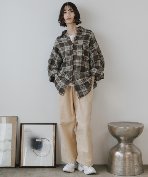AO2(アオズ)の「Block Check Drop Shoulder Jacket / ブロックチェック ドロップショルダー ジャケット(カバーオール・レディース・パープル/ブラウン/レッド/グレー・FREE)」の1枚目の写真