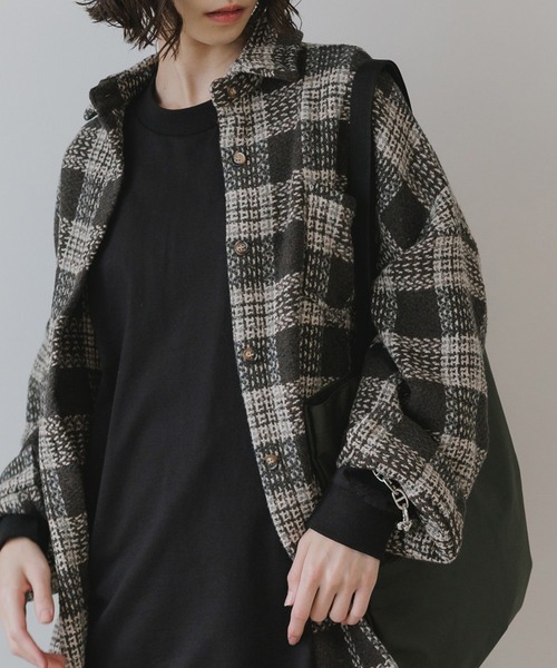 AO2(アオズ)の「Block Check Drop Shoulder Jacket / ブロックチェック ドロップショルダー ジャケット(カバーオール・レディース・パープル/ブラウン/レッド/グレー・FREE)」の2枚目の写真