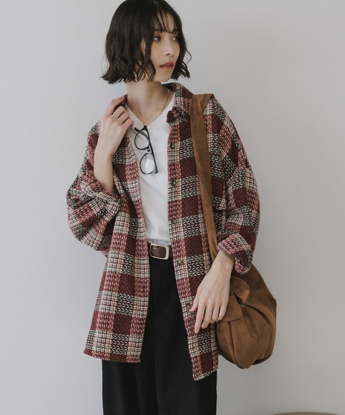 AO2(アオズ)の「Block Check Drop Shoulder Jacket / ブロックチェック ドロップショルダー ジャケット(カバーオール・レディース・パープル/ブラウン/レッド/グレー・FREE)」の4枚目の写真
