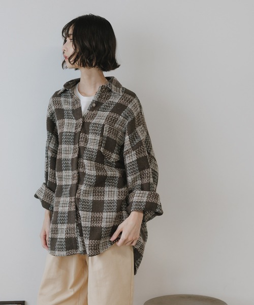 AO2(アオズ)の「Block Check Drop Shoulder Jacket / ブロックチェック ドロップショルダー ジャケット(カバーオール・レディース・パープル/ブラウン/レッド/グレー・FREE)」の14枚目の写真