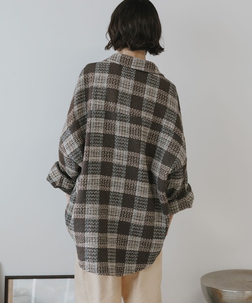 AO2(アオズ)の「Block Check Drop Shoulder Jacket / ブロックチェック ドロップショルダー ジャケット(カバーオール・レディース・パープル/ブラウン/レッド/グレー・FREE)」の15枚目の写真