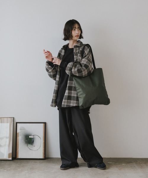 AO2(アオズ)の「Block Check Drop Shoulder Jacket / ブロックチェック ドロップショルダー ジャケット(カバーオール・レディース・パープル/ブラウン/レッド/グレー・FREE)」の9枚目の写真
