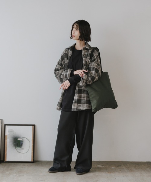 AO2(アオズ)の「Block Check Drop Shoulder Jacket / ブロックチェック ドロップショルダー ジャケット(カバーオール・レディース・パープル/ブラウン/レッド/グレー・FREE)」の10枚目の写真