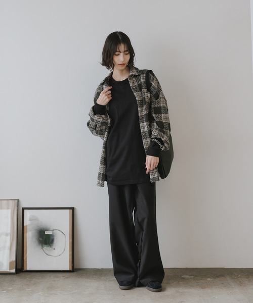 AO2(アオズ)の「Block Check Drop Shoulder Jacket / ブロックチェック ドロップショルダー ジャケット(カバーオール・レディース・パープル/ブラウン/レッド/グレー・FREE)」の11枚目の写真