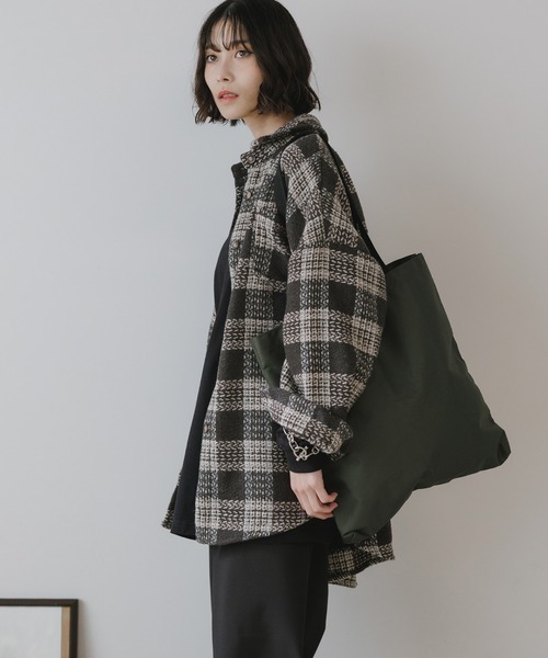 AO2(アオズ)の「Block Check Drop Shoulder Jacket / ブロックチェック ドロップショルダー ジャケット(カバーオール・レディース・パープル/ブラウン/レッド/グレー・FREE)」の6枚目の写真