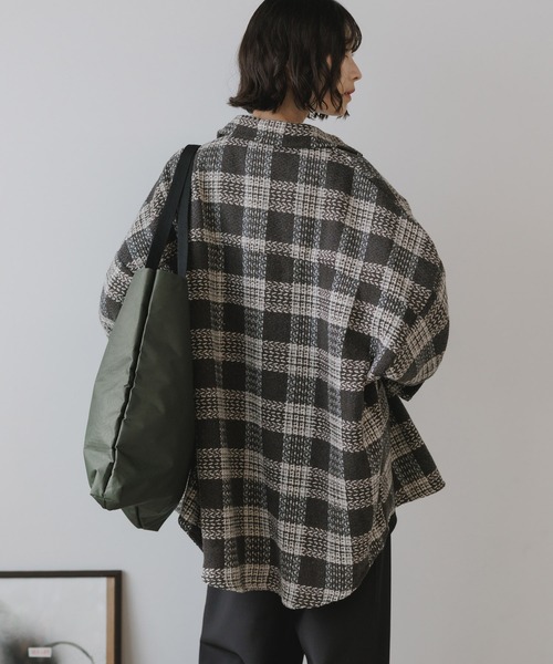 AO2(アオズ)の「Block Check Drop Shoulder Jacket / ブロックチェック ドロップショルダー ジャケット(カバーオール・レディース・パープル/ブラウン/レッド/グレー・FREE)」の7枚目の写真