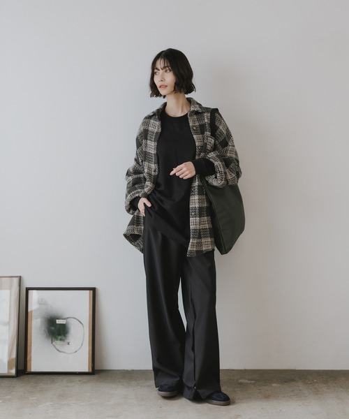 AO2(アオズ)の「Block Check Drop Shoulder Jacket / ブロックチェック ドロップショルダー ジャケット(カバーオール・レディース・パープル/ブラウン/レッド/グレー・FREE)」の8枚目の写真