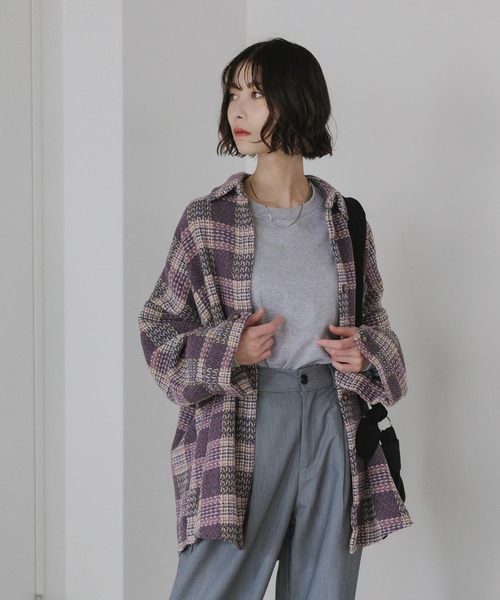 AO2(アオズ)の「Block Check Drop Shoulder Jacket / ブロックチェック ドロップショルダー ジャケット(カバーオール・レディース・パープル/ブラウン/レッド/グレー・FREE)」の19枚目の写真