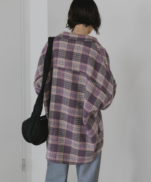 AO2(アオズ)の「Block Check Drop Shoulder Jacket / ブロックチェック ドロップショルダー ジャケット(カバーオール・レディース・パープル/ブラウン/レッド/グレー・FREE)」の21枚目の写真